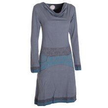 Vishes Bequemes Langarm Damen Kleid mit Wasserfallkragen Bund bedruckt Taschen  grau 46