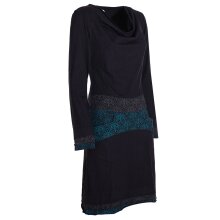 Vishes Bequemes Langarm Damen Kleid mit Wasserfallkragen Bund bedruckt Taschen  schwarz 34