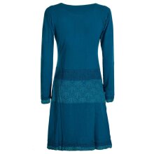 Vishes Bequemes Langarm Damen Kleid mit Wasserfallkragen Bund bedruckt Taschen  türkis 42