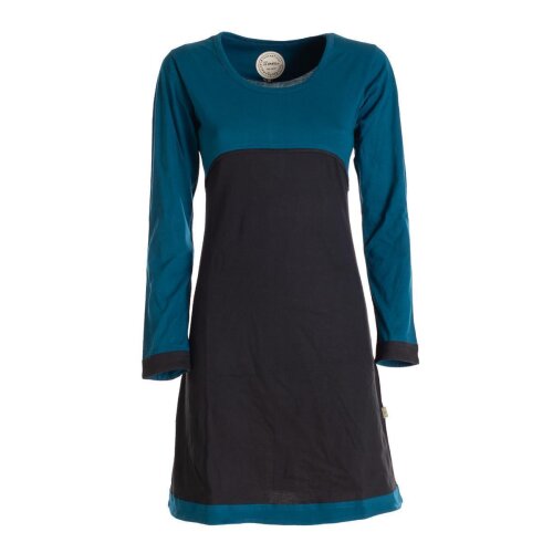 Vishes - Langarm Damen Kleid Longshirt Jerseykleid Bio-Baumwolle GOTS schwarz-türkis 32