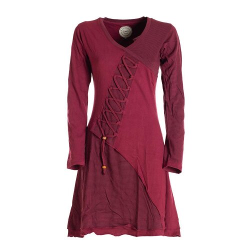 Vishes - Asymmetrisches Langarm Damen Baumwoll-Keid Shirt-Kleid dunkelrot 38