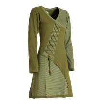 Vishes - Asymmetrisches Langarm Damen Baumwoll-Keid Shirt-Kleid olive 36