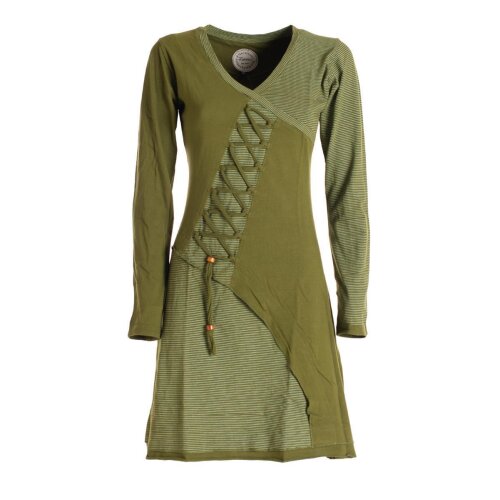 Vishes - Asymmetrisches Langarm Damen Baumwoll-Keid Shirt-Kleid olive 38