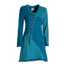 Vishes - Asymmetrisches Langarm Damen Baumwoll-Keid Shirt-Kleid türkis 40