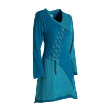 Vishes - Asymmetrisches Langarm Damen Baumwoll-Keid Shirt-Kleid türkis 48