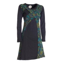 Vishes Damen Mandala Kleid Blumenkleid Langarm Rundhals Baumwollkleid schwarz 48-50