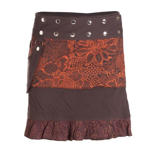 Vishes Damen Wickelrock Rock zum Wickeln mit Druckknöpfen Spitze Blumen braun 38-50