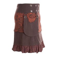 Vishes Damen Wickelrock Rock zum Wickeln mit Druckknöpfen Spitze Blumen braun 38-50