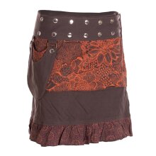 Vishes Damen Wickelrock Rock zum Wickeln mit Druckknöpfen Spitze Blumen braun 38-50