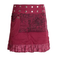 Vishes Damen Wickelrock Rock zum Wickeln mit Druckknöpfen Spitze Blumen dunkelrot 32-42