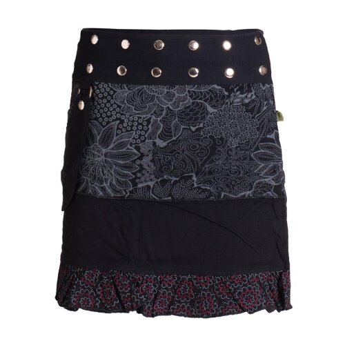 Vishes Damen Wickelrock Rock zum Wickeln mit Druckknöpfen Spitze Blumen schwarz 32-42