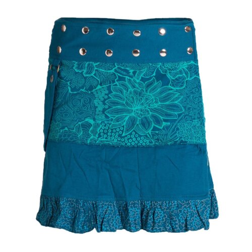Vishes Damen Wickelrock Rock zum Wickeln mit Druckknöpfen Spitze Blumen türkis 32-42