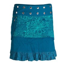 Vishes Damen Wickelrock Rock zum Wickeln mit Druckknöpfen Spitze Blumen türkis 32-42