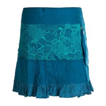 Vishes Damen Wickelrock Rock zum Wickeln mit Druckknöpfen Spitze Blumen türkis 38-50