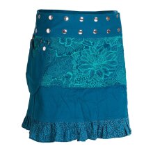 Vishes Damen Wickelrock Rock zum Wickeln mit Druckknöpfen Spitze Blumen türkis 38-50