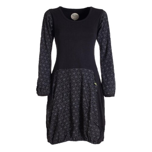 Vishes - Langarm Damen-Keid Ballon-Kleid Shirt-Kleid kurz loose fit schwarz 36