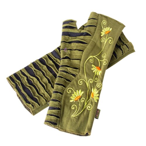 Vishes warme Blumen bestickte Handstulpen, außen Baumwolle, innen Fleece
