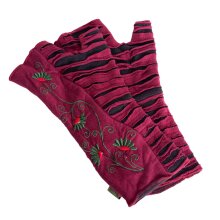 Vishes warme Blumen bestickte Handstulpen, außen Baumwolle, innen Fleece dunkelrot