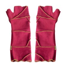 Vishes warme Patchwork Fleece Handstulpen mit farblich abgesetzten Nähten dunkelrot