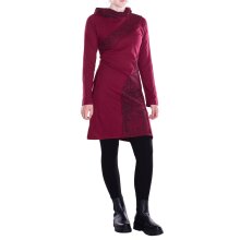 Vishes - Damen Spitzen-Kleid Blumen-kleid Lang-arm Rundhals Kapuzenkleid-er dunkelrot 44