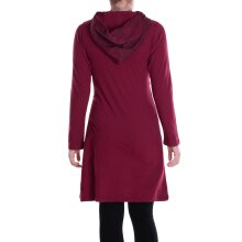 Vishes - Damen Spitzen-Kleid Blumen-kleid Lang-arm Rundhals Kapuzenkleid-er dunkelrot 44