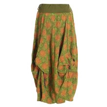 Vishes -  langer Damen Ballon-Rock Pump-Rock Baumwolle Blüten-Muster olive 40