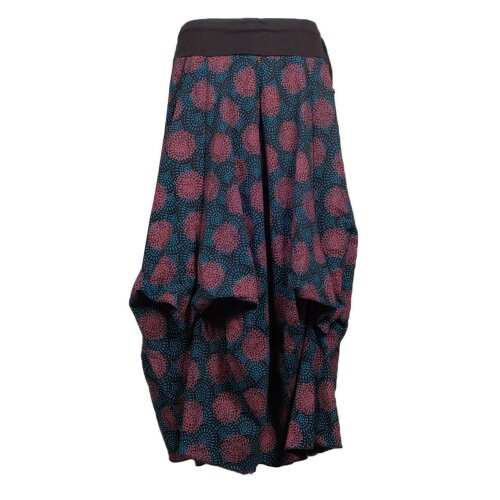 Vishes -  langer Damen Ballon-Rock Pump-Rock Baumwolle Blüten-Muster schwarz-türkis 36