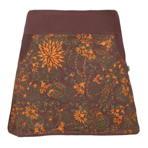 Vishes - Damen Baumwoll-Rock, 70er 80er Jahre Retro Mandala Blumen Muster bedruckt Taschen braun 42