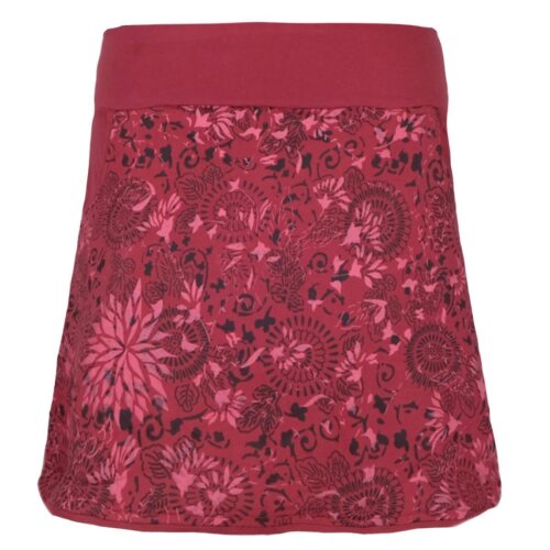 Vishes - Damen Baumwoll-Rock, 70er 80er Jahre Retro Mandala Blumen Muster bedruckt Taschen dunkelrot 38