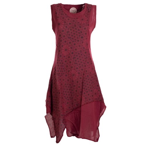 Vishes Damen knielanges Kleid Baumwolle Geometrisch Lagenlook Armlos dunkelrot 42