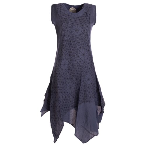 Vishes Damen knielanges Kleid Baumwolle Geometrisch Lagenlook Armlos grau 40
