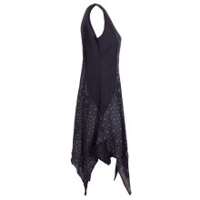 Vishes Damen knielanges Kleid Baumwolle Geometrisch Lagenlook Armlos schwarz 42