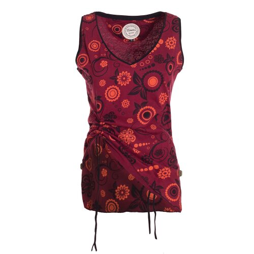 Vishes Tanktop Damen Blumenprint V-Ausschnitt verstellbar Baumwolle dunkelrot 40