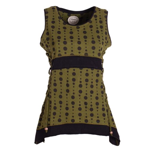 Vishes - Damen Sommer-Top Zipfel-Top Punkte T-Shirt mit Bändern zum Schnüren olive 40