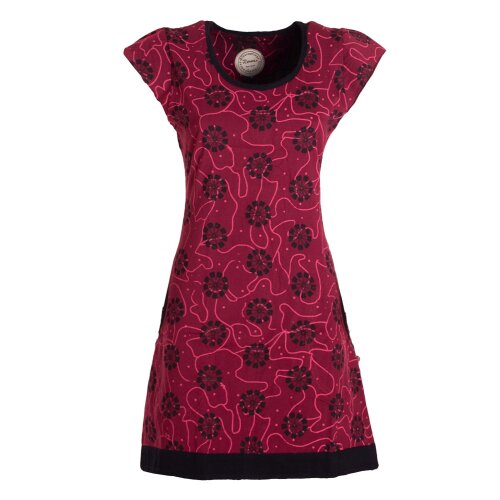 Vishes - Damen kurzarm Longshirt-Kleid Mini-Kleid Tunika-Kleid Shirt-Kleid dunkelrot 38