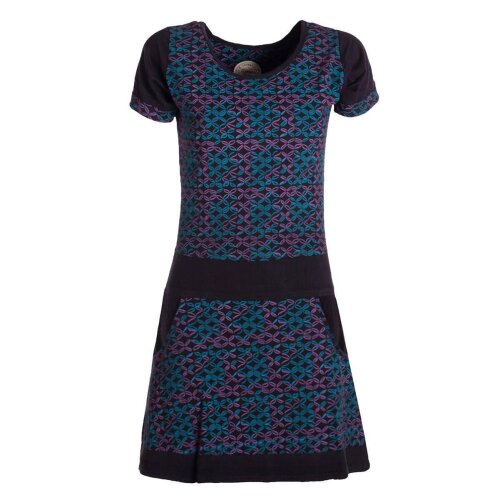 Vishes - Damen Longshirt-Kleid kurzarm Mini-Kleid Tunika-Kleid T-Shirtkleid Schwarz-Türkis 36