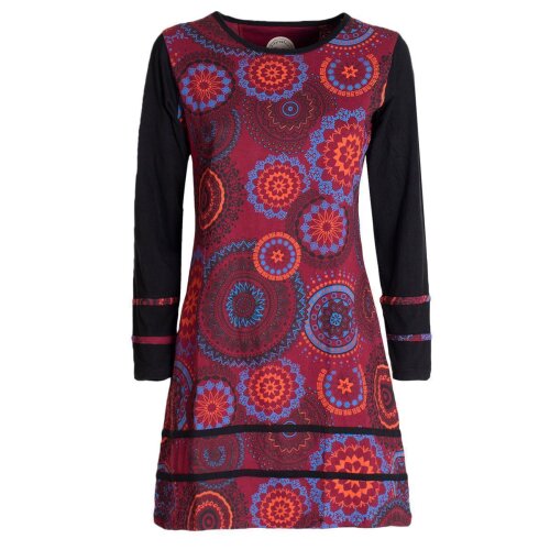 Vishes  - Damen Langarm Longshirt-Kleid Sweatkleid Shirt-Kleid Madalas dunkelrot 38