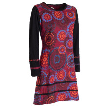 Vishes  - Damen Langarm Longshirt-Kleid Sweatkleid Shirt-Kleid Madalas dunkelrot 46