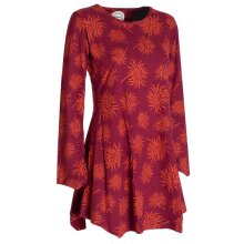 Vishes - Langarm Damen Blumen-Tunika Shirt-Kleid Glockenärmel Baumwolle dunkelrot 44