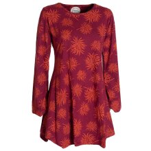 Vishes - Langarm Damen Blumen-Tunika Shirt-Kleid Glockenärmel Baumwolle dunkelrot 50