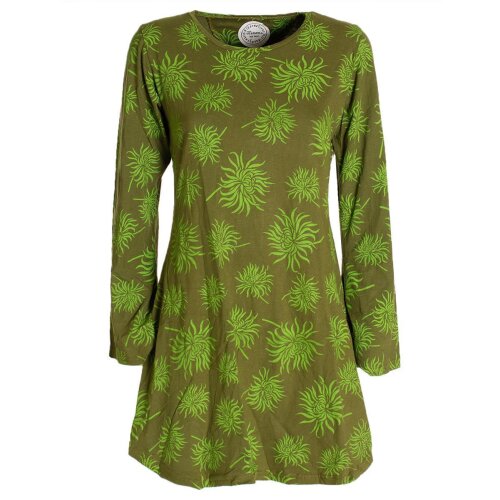 Vishes - Langarm Damen Blumen-Tunika Shirt-Kleid Glockenärmel Baumwolle olive 36-38