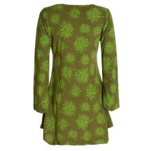 Vishes - Langarm Damen Blumen-Tunika Shirt-Kleid Glockenärmel Baumwolle olive 36-38