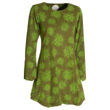 Vishes - Langarm Damen Blumen-Tunika Shirt-Kleid Glockenärmel Baumwolle olive 36-38
