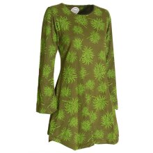 Vishes - Langarm Damen Blumen-Tunika Shirt-Kleid Glockenärmel Baumwolle olive 36-38
