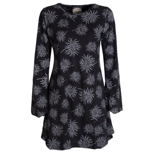 Vishes - Langarm Damen Blumen-Tunika Shirt-Kleid Glockenärmel Baumwolle schwarz 40