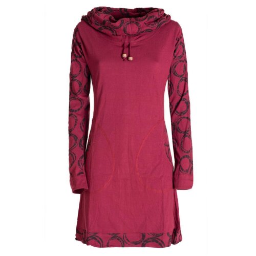 Vishes - Damen Lang-arm Kleid Schal-Kleid Winterkleider Baumwollkleid dunkelrot 38