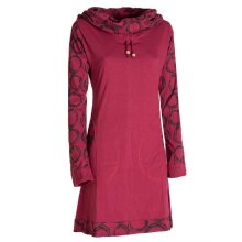 Vishes - Damen Lang-arm Kleid Schal-Kleid Winterkleider Baumwollkleid dunkelrot 38