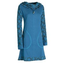 Vishes - Damen Lang-arm Kleid Schal-Kleid Winterkleider Baumwollkleid türkis 38