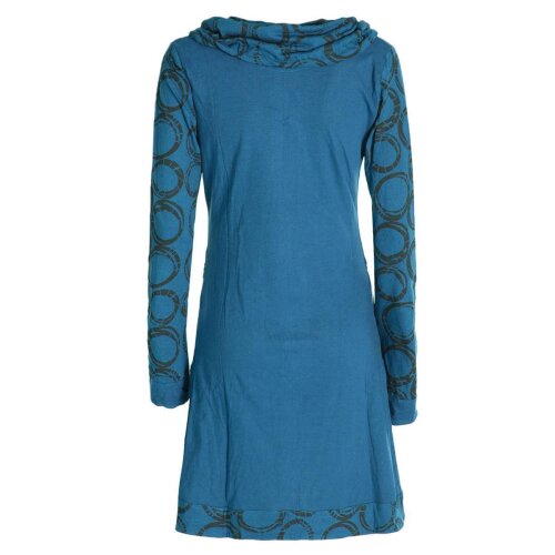 Vishes - Damen Lang-arm Kleid Schal-Kleid Winterkleider Baumwollkleid türkis 48