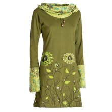 Vishes - Damen Blumen-Kleid Langarm-Shirtkleid Schal-Kleid Baumwollkleid  olive 38